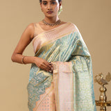 Sky Blue Kanjivaram Tissue Saree With Meenakari Design