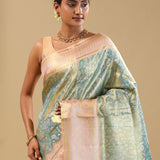 Sky Blue Kanjivaram Tissue Saree With Meenakari Design