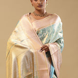 Sky Blue Kanjivaram Tissue Saree With Meenakari Design