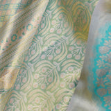 Turquoise Blue Kanjivaram Tissue Saree With Contrast Border