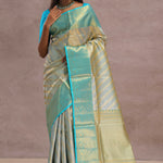 Sapphire Blue Tissue Kanjivaram Silk Saree With Gold Zari Border