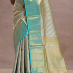 Sapphire Blue Tissue Kanjivaram Silk Saree With Gold Zari Border