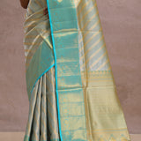 Sapphire Blue Tissue Kanjivaram Silk Saree With Gold Zari Border