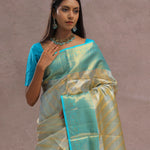 Sapphire Blue Tissue Kanjivaram Silk Saree With Gold Zari Border