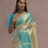Sapphire Blue Tissue Kanjivaram Silk Saree With Gold Zari Border