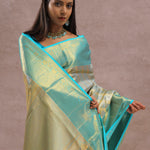 Sapphire Blue Tissue Kanjivaram Silk Saree With Gold Zari Border