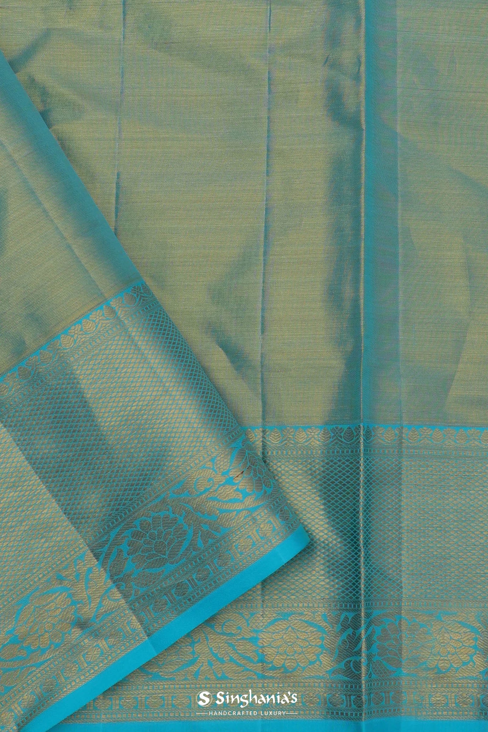 Sapphire Blue Tissue Kanjivaram Silk Saree With Gold Zari Border