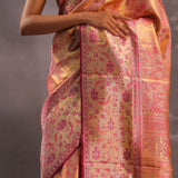Orange Kanjivaram Tissue Silk Saree With Gold Zari Border