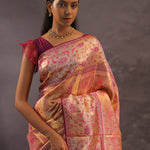 Orange Kanjivaram Tissue Silk Saree With Gold Zari Border