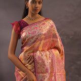 Orange Kanjivaram Tissue Silk Saree With Gold Zari Border