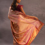 Orange Kanjivaram Tissue Silk Saree With Gold Zari Border