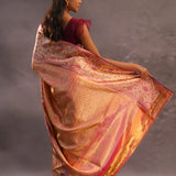 Orange Kanjivaram Tissue Silk Saree With Gold Zari Border