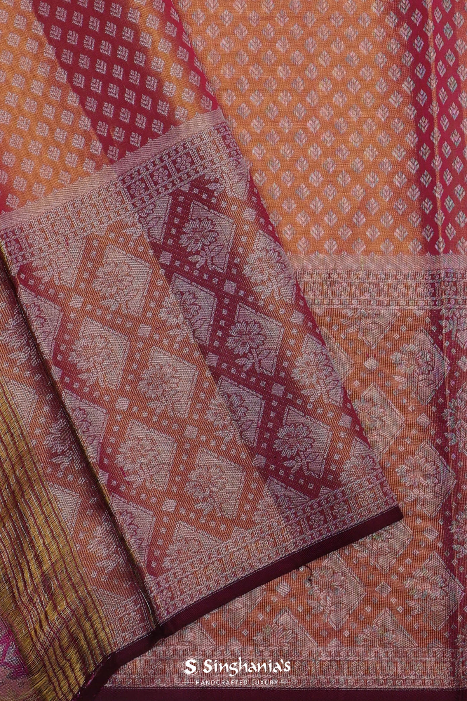 Orange Kanjivaram Tissue Silk Saree With Gold Zari Border