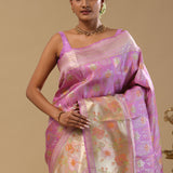 Lavender Pink Kanjivaram Silk Saree With Contrast Border