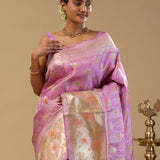 Lavender Pink Kanjivaram Silk Saree With Contrast Border