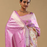 Lavender Pink Kanjivaram Silk Saree With Contrast Border