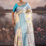 Bone Orange Kanjivaram Tissue Saree With Contrast Border