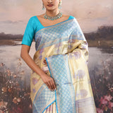 Bone Orange Kanjivaram Tissue Saree With Contrast Border