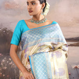 Bone Orange Kanjivaram Tissue Saree With Contrast Border