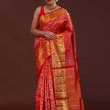 Vibrant Red Kanjivaram Silk Saree With Floral Jaal