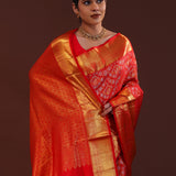 Vibrant Red Kanjivaram Silk Saree With Floral Jaal