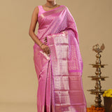 Pink Kanjivaram Silk Saree With Floral Design