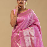 Pink Kanjivaram Silk Saree With Floral Design