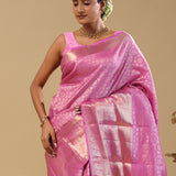 Pink Kanjivaram Silk Saree With Floral Design