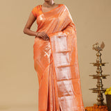 Orange Kanjivaram Silk Saree With Jaal