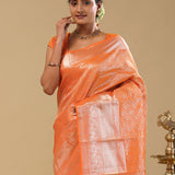 Orange Kanjivaram Silk Saree With Jaal