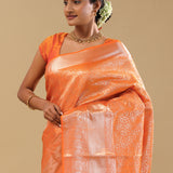 Orange Kanjivaram Silk Saree With Jaal