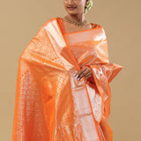Orange Kanjivaram Silk Saree With Jaal