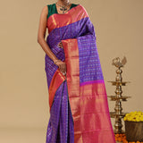 Daisy Bush Blue Kanjivaram Silk Saree With Checks Pattern