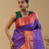 Daisy Bush Blue Kanjivaram Silk Saree With Checks Pattern