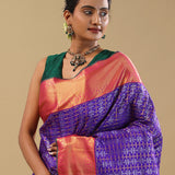 Daisy Bush Blue Kanjivaram Silk Saree With Checks Pattern