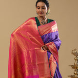 Daisy Bush Blue Kanjivaram Silk Saree With Checks Pattern