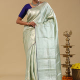 Pale Green Kanjivaram Tissue Saree With Floral Design
