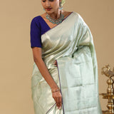 Pale Green Kanjivaram Tissue Saree With Floral Design