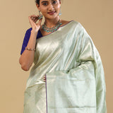 Pale Green Kanjivaram Tissue Saree With Floral Design