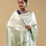Pale Green Kanjivaram Tissue Saree With Floral Design