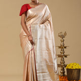 Peach Kanjivaram Tissue Saree With Red Edge