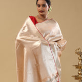 Peach Kanjivaram Tissue Saree With Red Edge