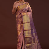Plum Purple Kanjivaram Silk Saree With Peacock Motifs