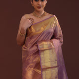 Plum Purple Kanjivaram Silk Saree With Peacock Motifs