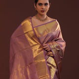Plum Purple Kanjivaram Silk Saree With Peacock Motifs