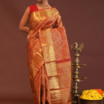 Cherry Red Kanjivaram Saree With Gold Zari Border