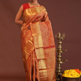 Cherry Red Kanjivaram Saree With Gold Zari Border