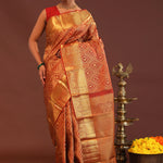 Cherry Red Kanjivaram Saree With Gold Zari Border