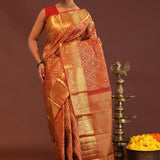 Cherry Red Kanjivaram Saree With Gold Zari Border