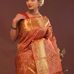 Cherry Red Kanjivaram Saree With Gold Zari Border